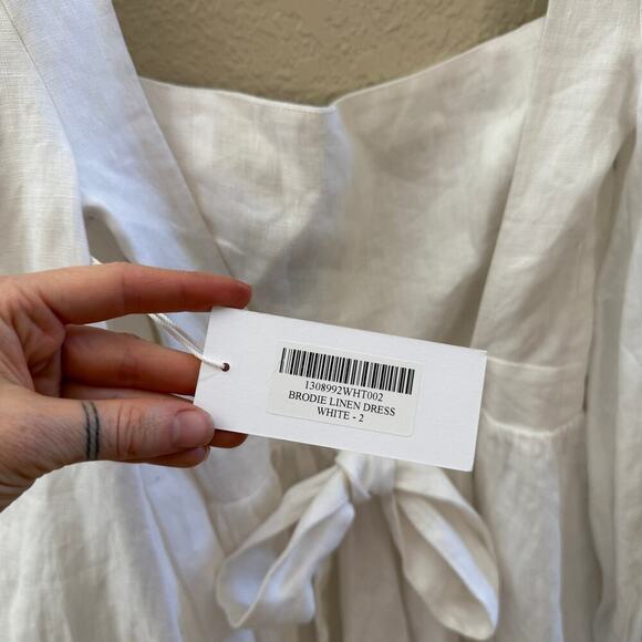 NEW Reformation $248 Brodie Puff Sleeve White Linen Open Back Mini Dress - Picture 4 of 8